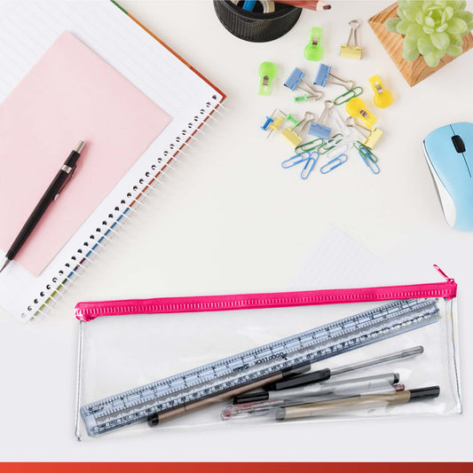 Janrax 13x5" Pink Zip Clear Exam Pencil Case