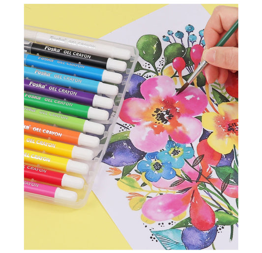 Pack of 12 Coloured Water Soluble Twist Up Gel Superior Quality Silky Paint Crayons