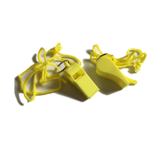 Bag of 100 Yellow Plastic Whistles with Lanyard Neck Cord