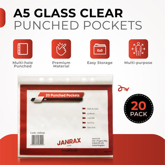 Pack of 20 A5 Glass Clear Punched Pockets by Janrax