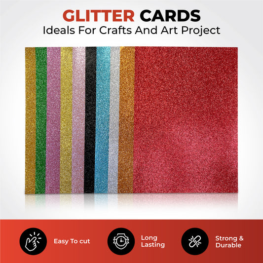 Pack of 10 A4 Red Coloured Glitter Card 230gsm Sheets
