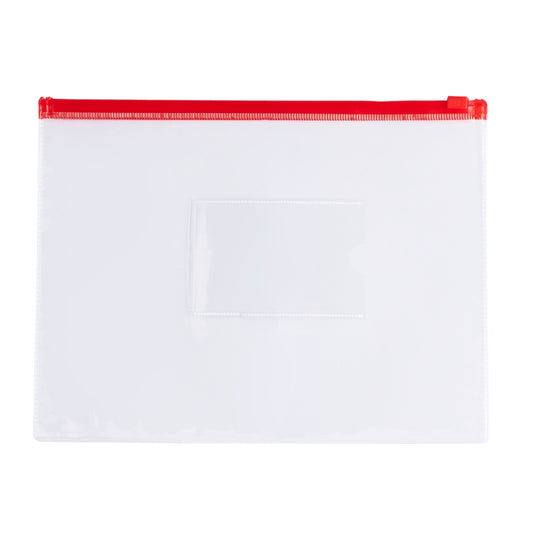 Pack of 12 A5 Clear Zippy Bags with Red Zip
