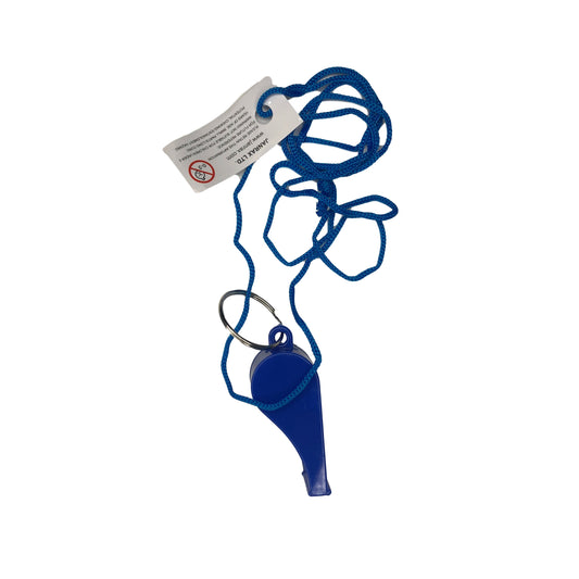 Bag of 100 Blue Plastic Whistles with Lanyard Neck Cord