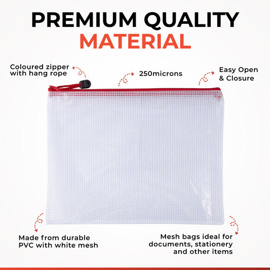 Pack of 12 A4 Purple PVC Mesh Zip Bags