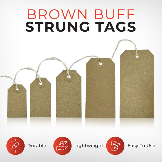 Pack of 50 Brown Buff Strung Tags 54mm x 30mm