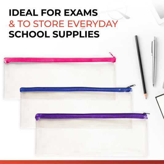 Janrax 13x5" Pink Zip Clear Exam Pencil Case