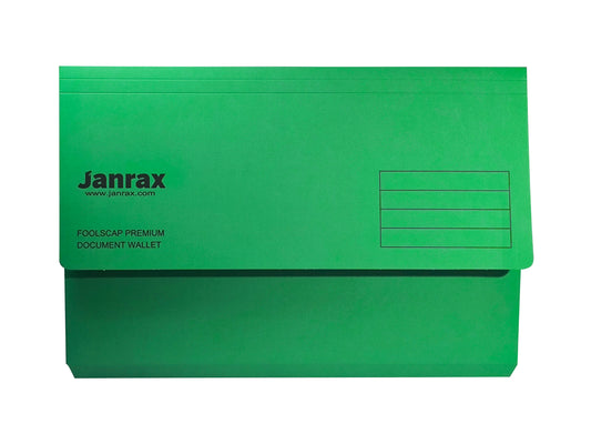 Pack of 10 Green Card Premium Foolscap Document Wallets