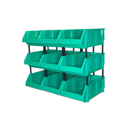 Stackable Green Storage Pick Bin with Riser Stands 400x245x154mm