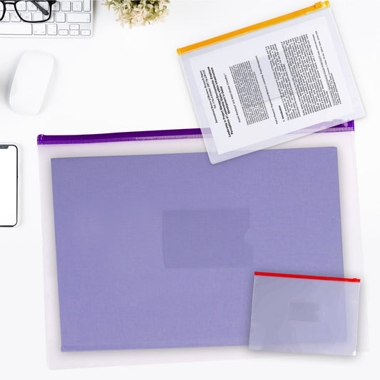 Pack of 12 A4+ Foolscap Clear Zippy Bags with Pink Zip
