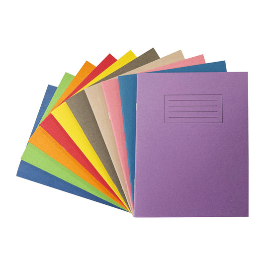 Pack of 10 Janrax 9x7" Assorted 80 Page Feint Ruled with Margin Exercise Books WF Paper with 225gsm Manilla Cover
