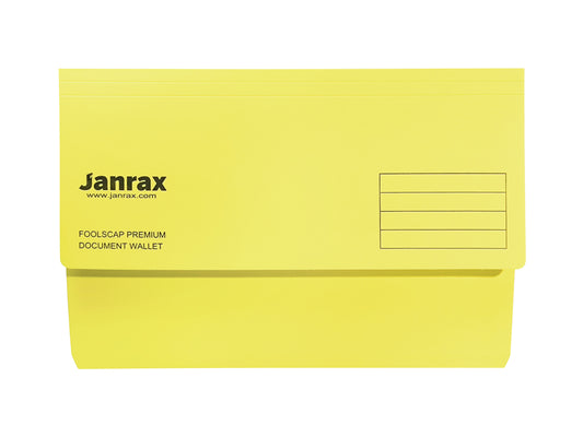 Pack of 10 Yellow Card Premium Foolscap Document Wallets