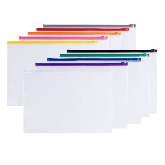 Pack of 12 A6 Clear Zippy Bags with Pink Zip