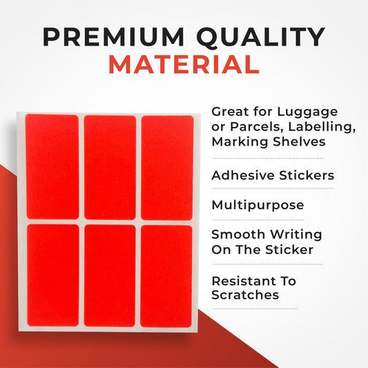 Pack of 24 Fluorescent Red 25x50mm Rectangular Labels - Adhesive Stickers