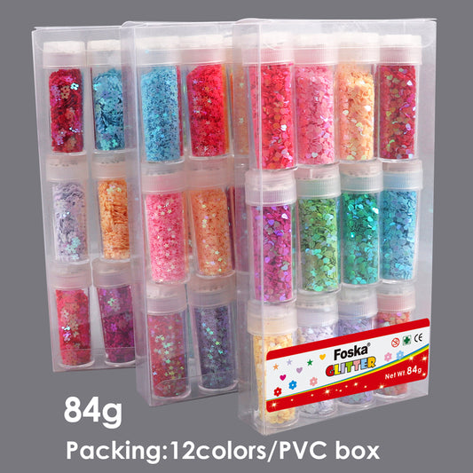 Pack of 12 Assorted Colors Cosmetic Puff Flower Shape Glitter 7g