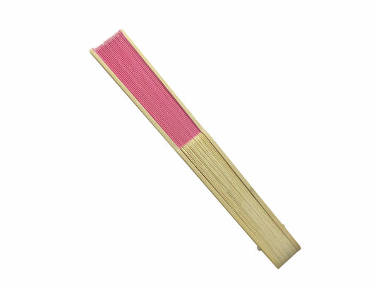 Pink Fabric Hand Held Bamboo and Wooden Fan