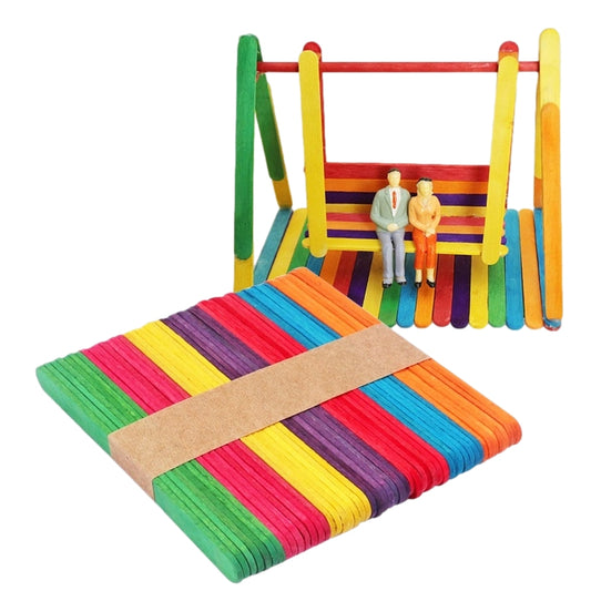 Pack of 100 Assorted Colour Wooden Craft Sticks