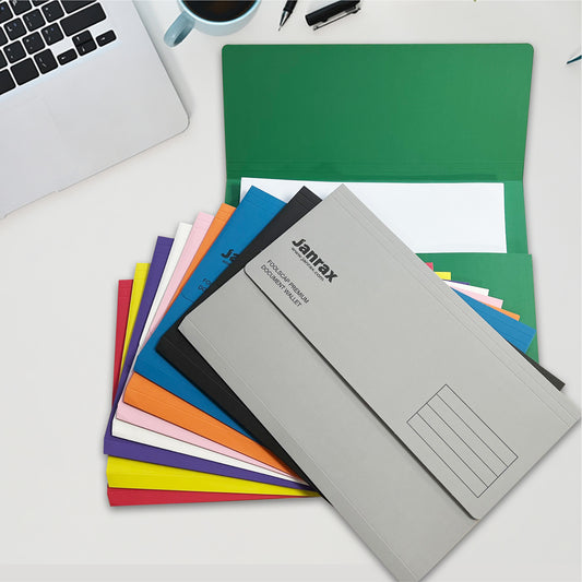 Pack of 10 Pink Card Premium Foolscap Document Wallets