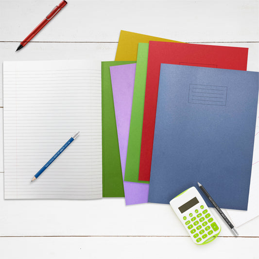 Janrax A4+ Red 48 Page Feint Ruled and Margin Exercise Book WF Paper with 225gsm Manilla Cover 240x340mm Workbook